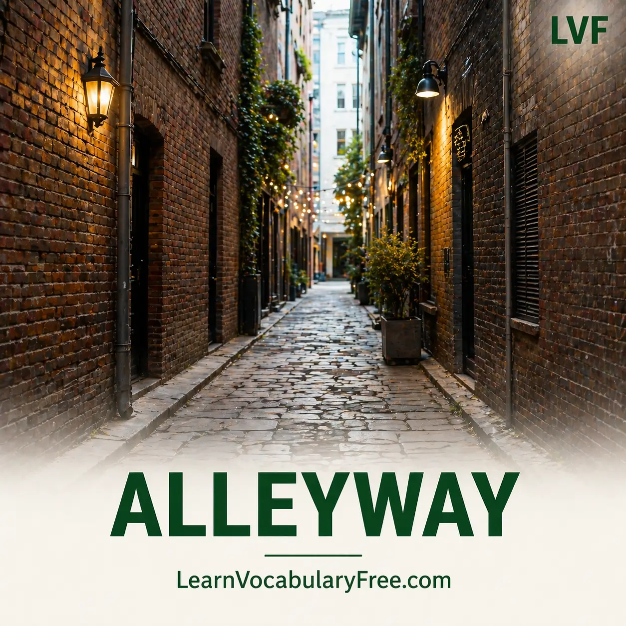 Narrow alleyway between buildings showing urban street vocabulary for English learning