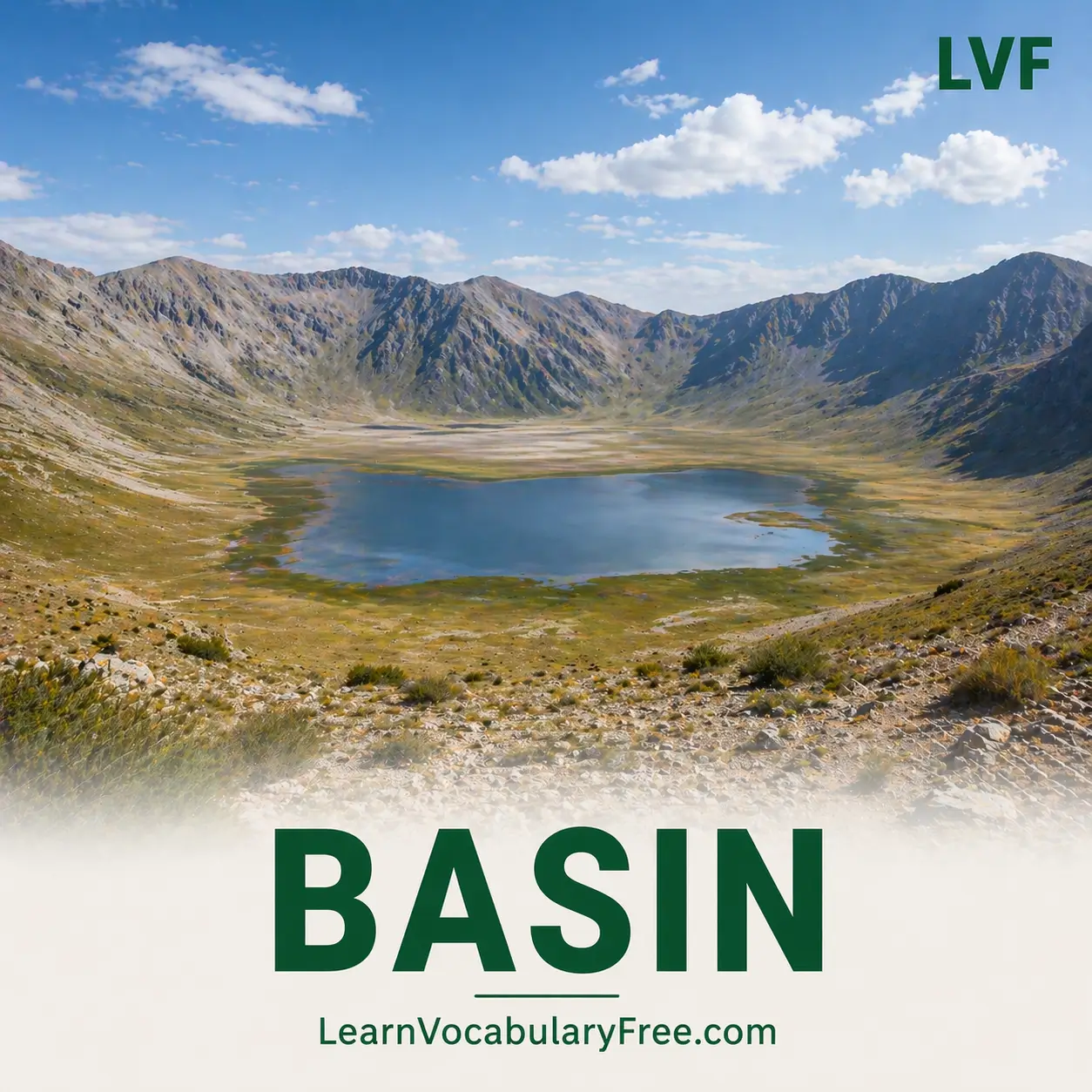 River basin landform showing drainage area geography vocabulary for English learners