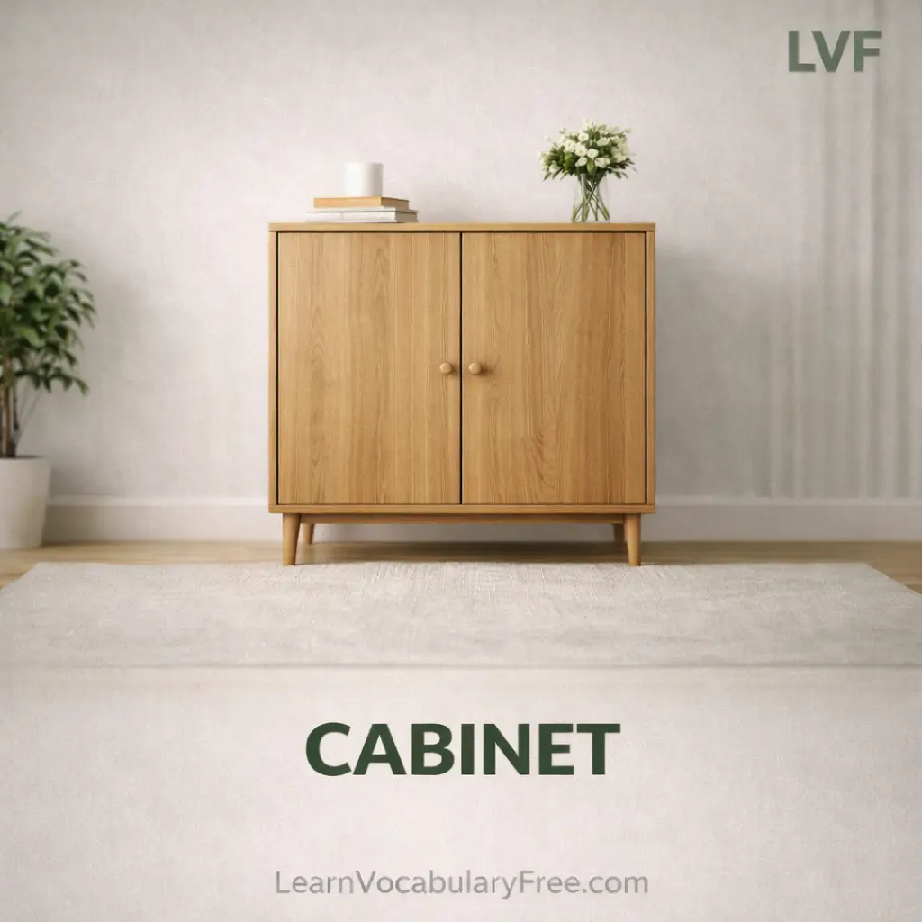 Cabinet storage furniture in home interior showing household vocabulary for word lists