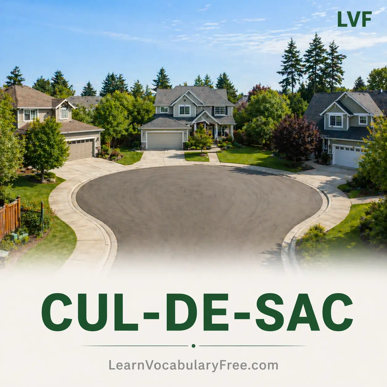 Dead end street cul de sac showing residential road vocabulary for English learners