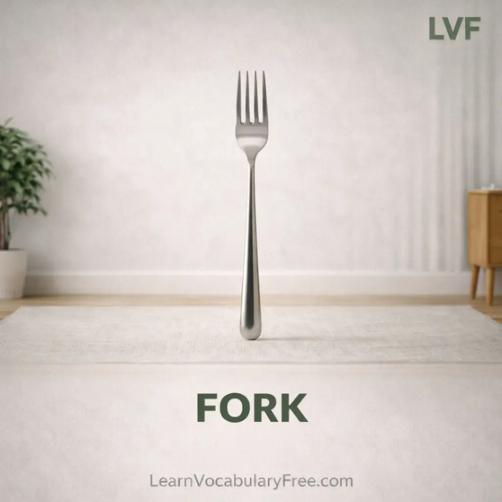 Fork utensil on dining table showing restaurant and dining vocabulary for English learners