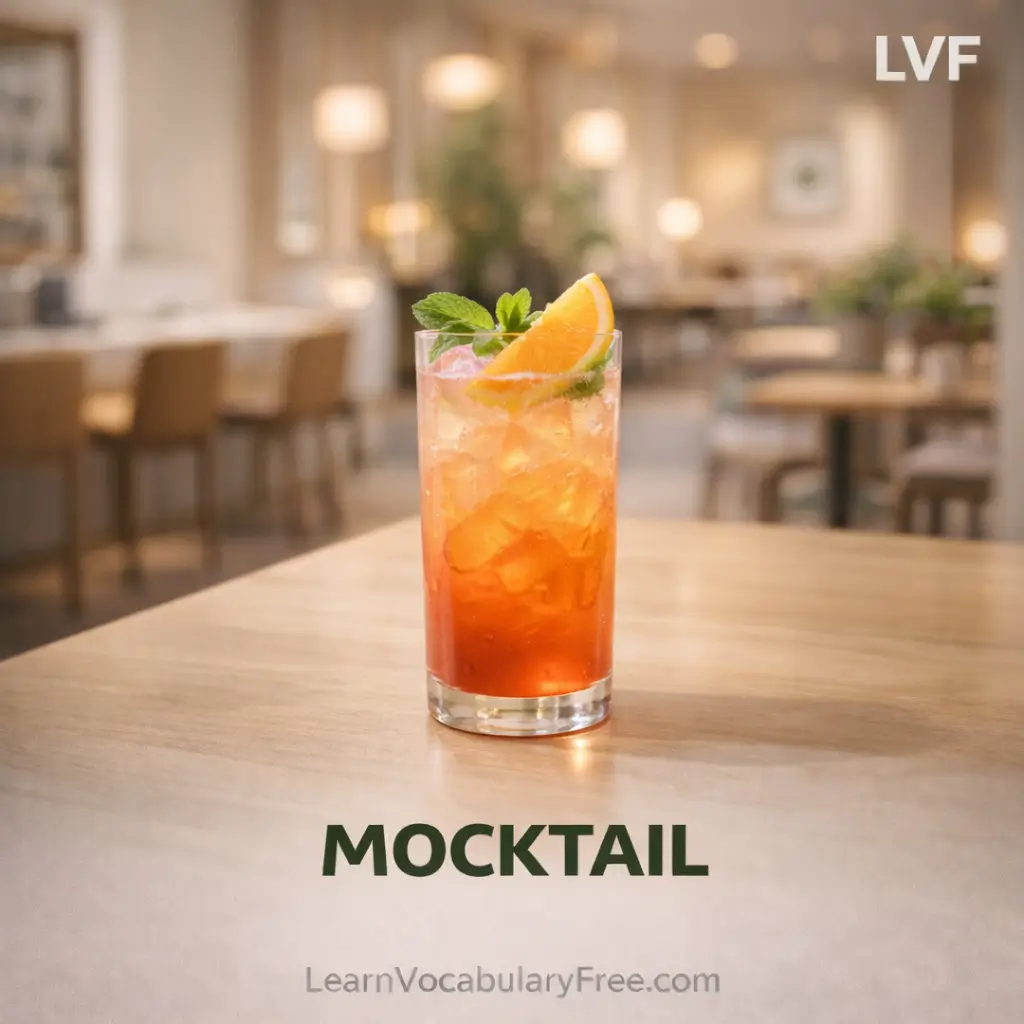Fresh mocktail non-alcoholic drink in a glass showing restaurant beverage vocabulary