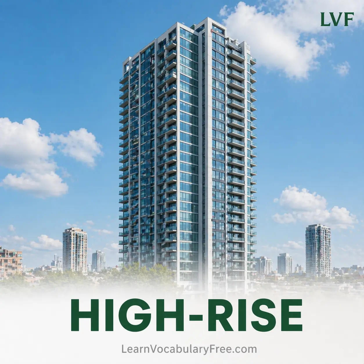 High-rise building in city skyline showing urban architecture vocabulary for English learning