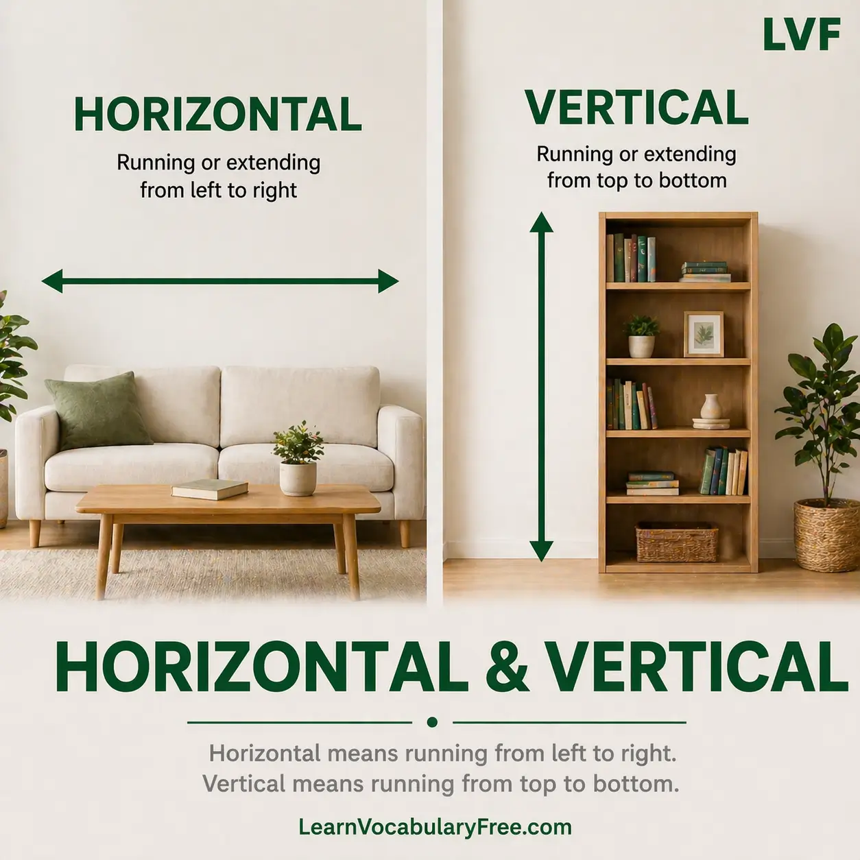 Horizontal and vertical direction comparison showing left to right and top to bottom orientation in geometry vocabulary