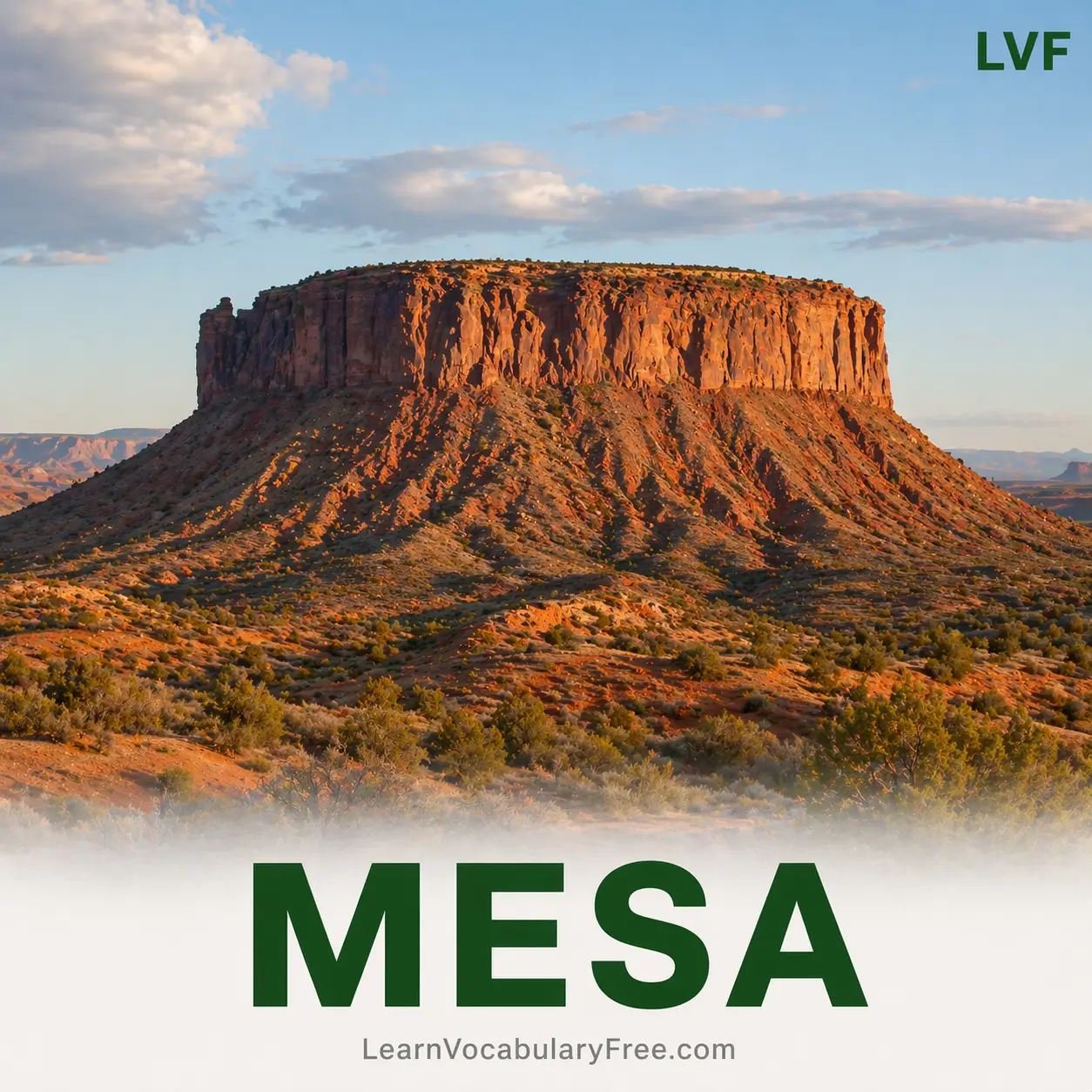 Flat topped mesa hill in desert landscape showing geography vocabulary for English learners