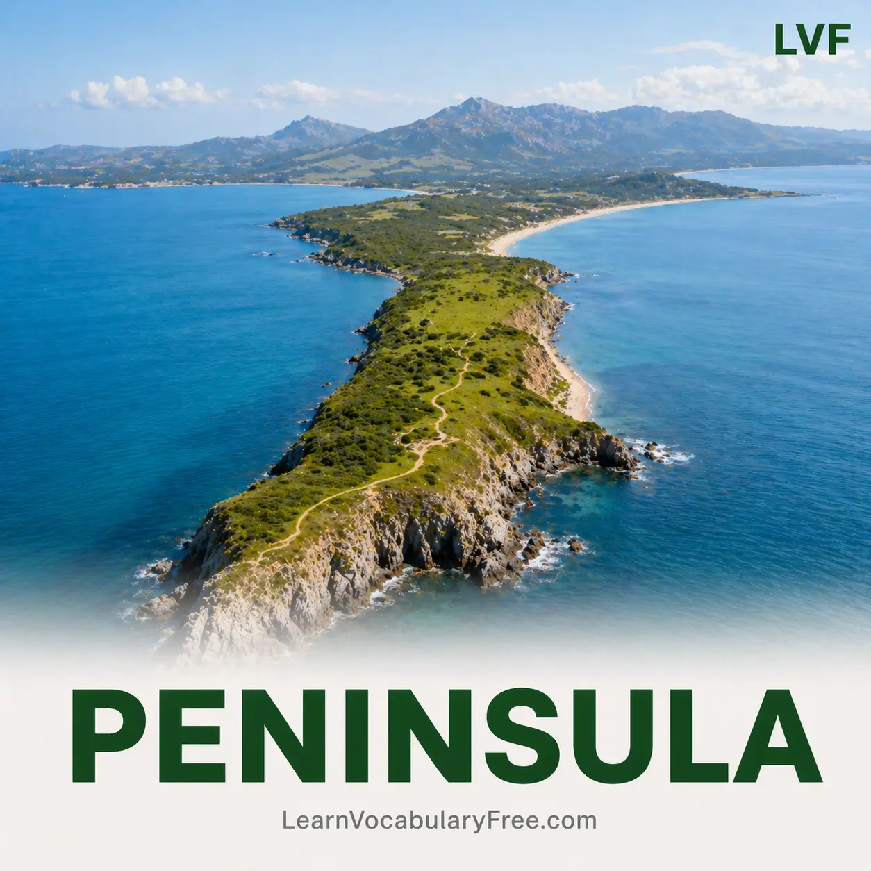 Peninsula land surrounded by water on three sides showing geography vocabulary for English learners