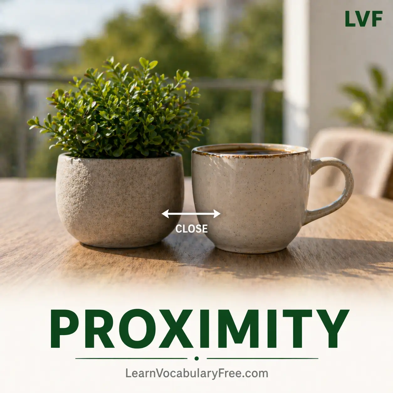 Objects in close proximity showing short distance relationship vocabulary for English learning