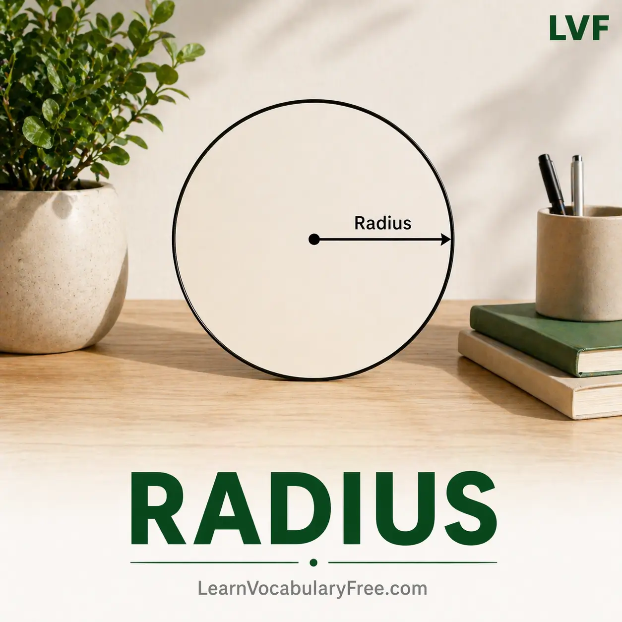 Radius line from center to edge of circle showing geometry vocabulary for English learners