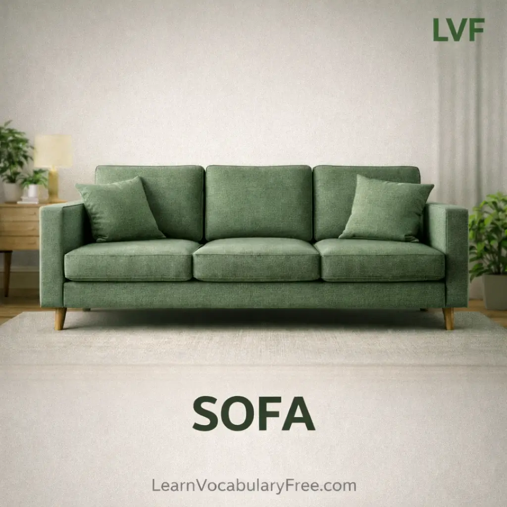 Modern sofa in living room representing furniture vocabulary for English word lists