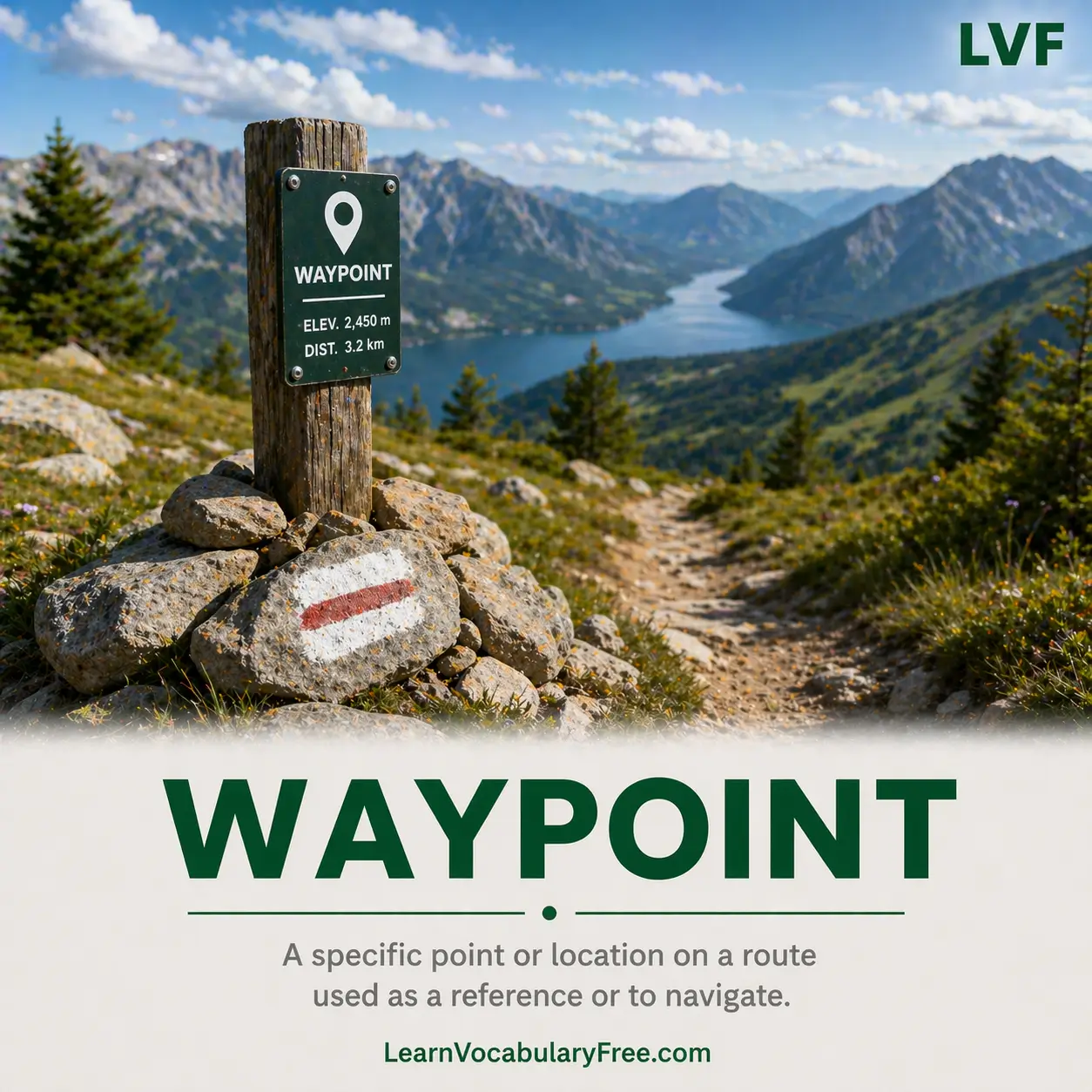 Waypoint marker on route showing navigation and GPS vocabulary for English learners