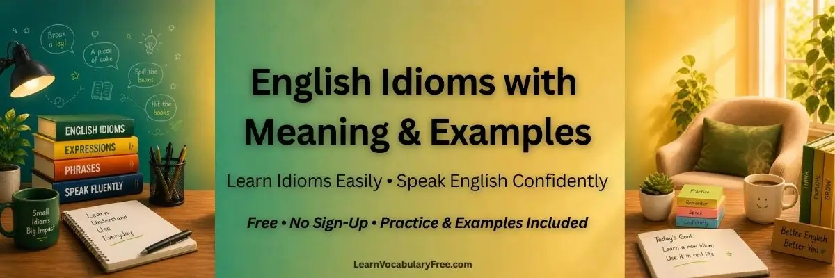 English idioms with meanings examples and practice by LVF LearnVocabularyFree.com