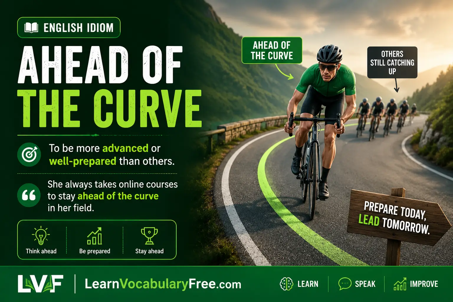 Ahead of the Curve idiom meaning visual - more advanced or successful than others