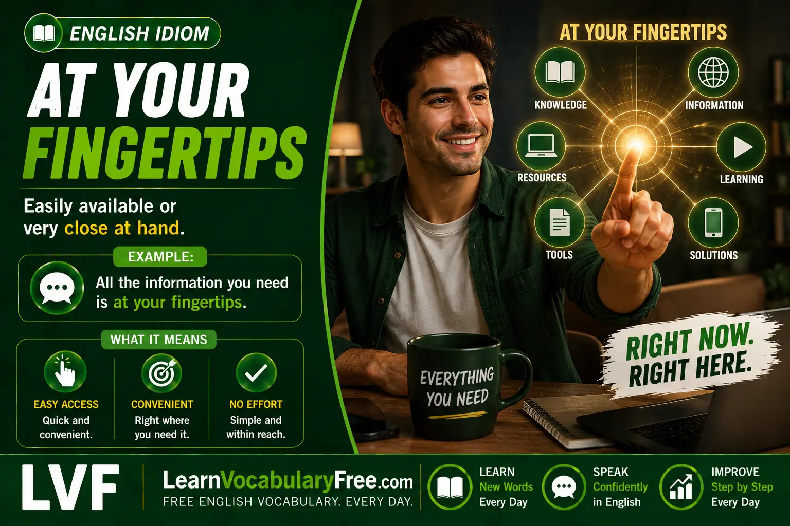 At Your Fingertips idiom meaning visual - easily available or accessible