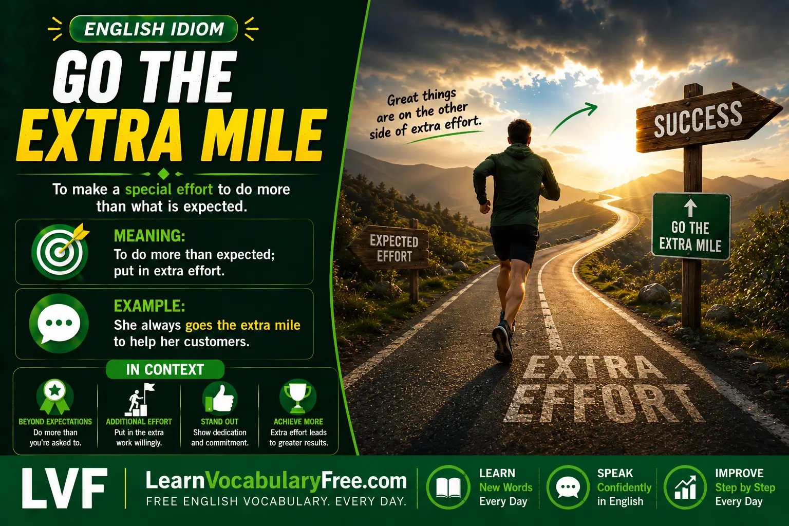 Go the Extra Mile idiom meaning visual - make more effort than expected