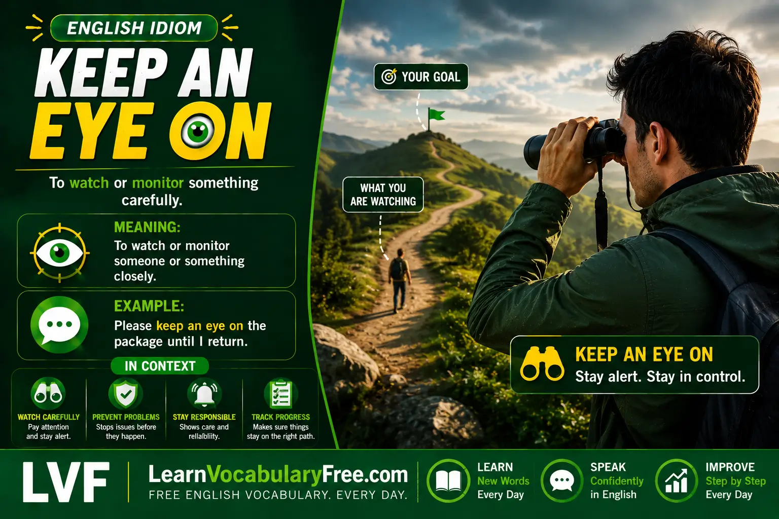 Keep an Eye On idiom meaning visual - watch or monitor something carefully