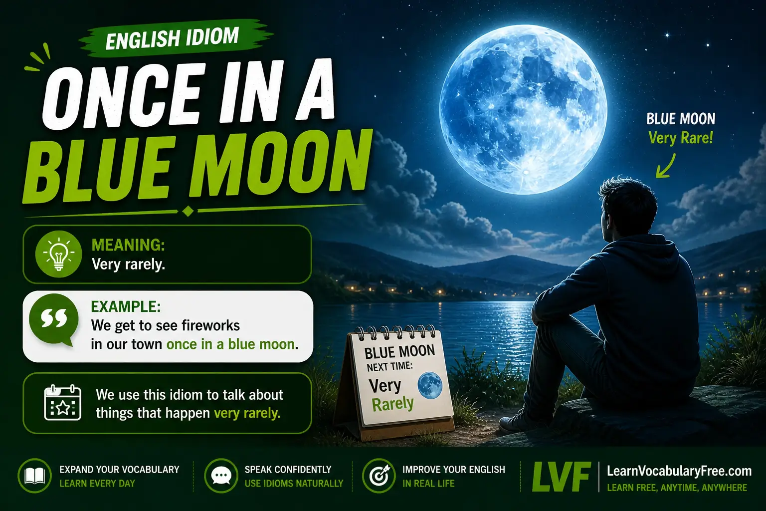 Once in a Blue Moon idiom meaning visual - something that happens very rarely