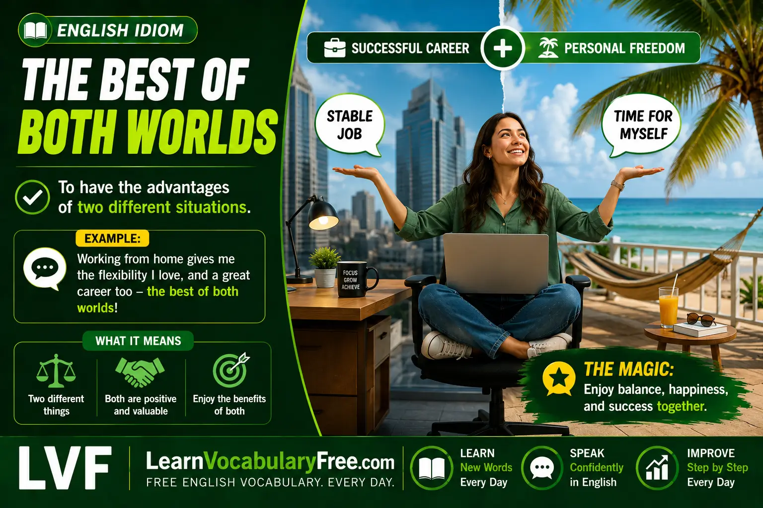 The Best of Both Worlds idiom meaning visual - enjoying the advantages of two different things