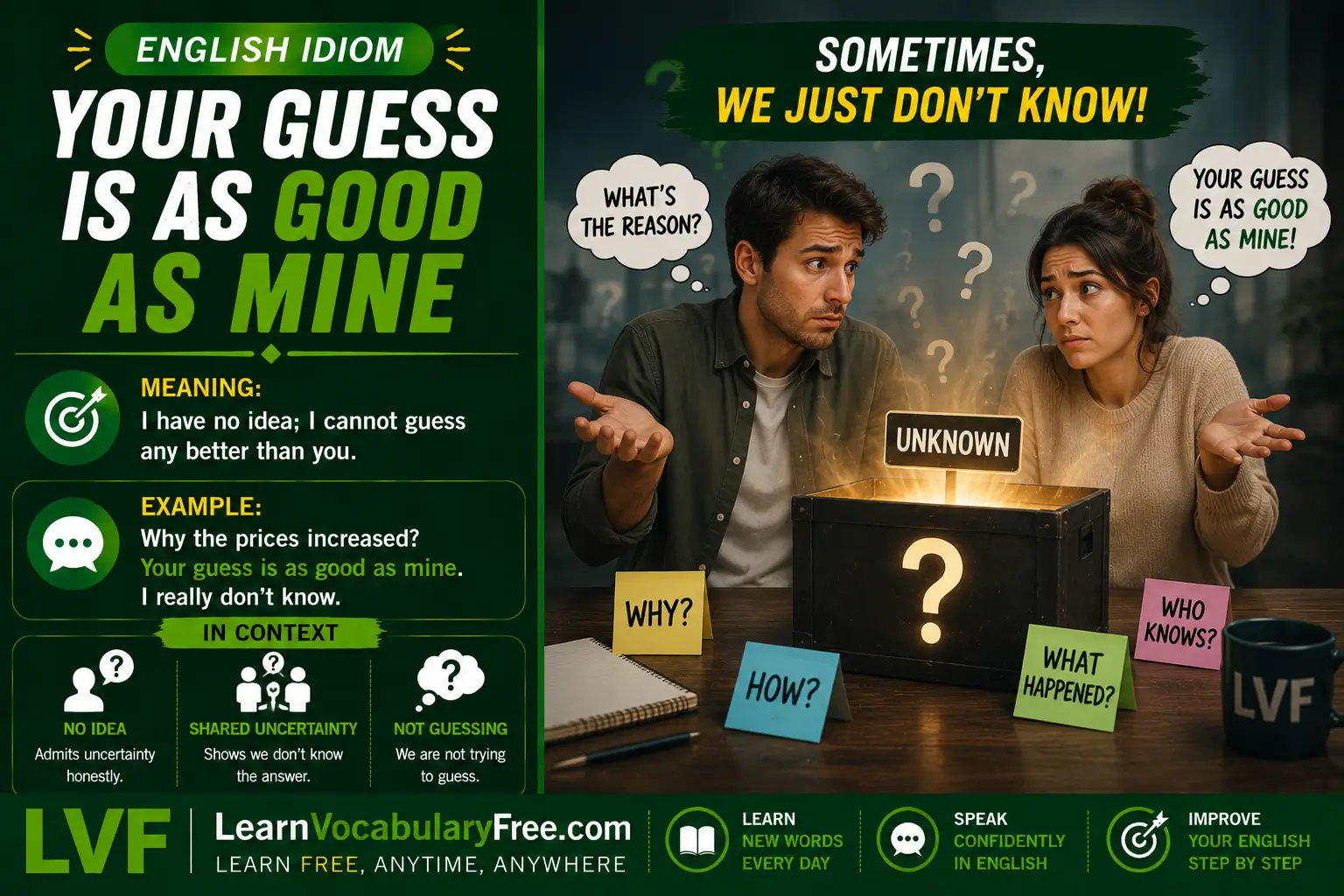 Your Guess Is as Good as Mine idiom meaning visual - I do not know the answer either
