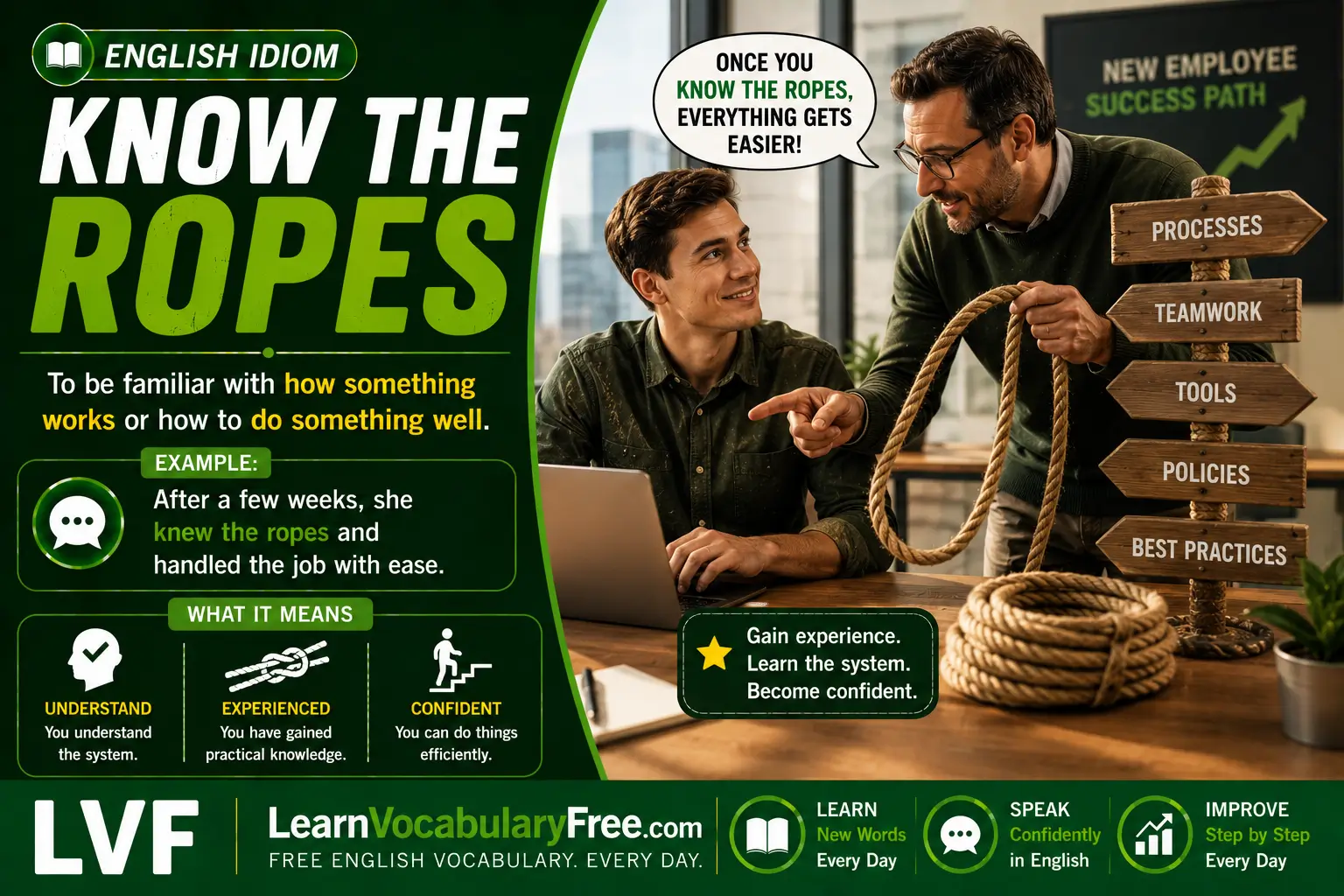 Know the Ropes idiom meaning visual - understand how something works